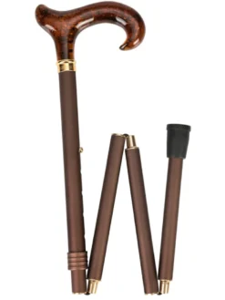 Ossenberg faltbarer Leichtmetallstock metallic bronze mit Bernsteinimitat Derbygriff