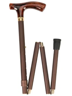 Ossenberg faltbarer Leichtmetallstock metallic bronze mit Fritzgriff Bernsteinoptik