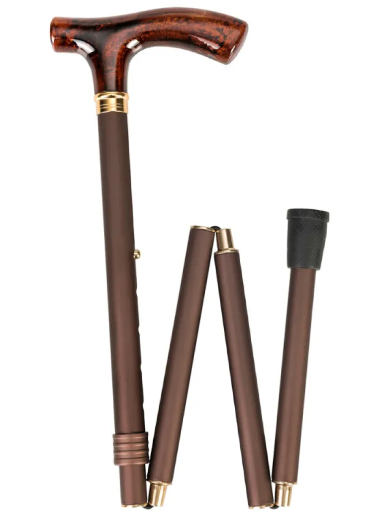 Ossenberg faltbarer Leichtmetallstock metallic bronze mit Fritzgriff Bernsteinoptik