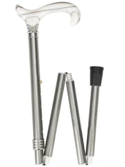 Ossenberg faltbarer Leichtmetallstock metallic grau mit silber-weißem Derbygriff