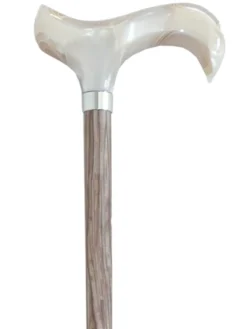 Ossenberg Leichtmetallstock Holzoptik Derbygriff Perlmutt weiß-beige