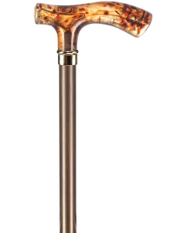 Ossenberg Leichtmetallstock metallic bronze mit Fritzgriff Bernsteinimitat