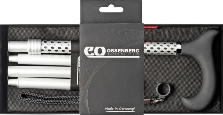 Ossenberg Leichtmetallstock silber Derbygriff faltbar Geschenkbox